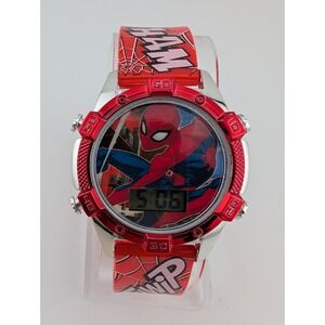 Accutime Spiderman Kids Digital LED Light Up Watch Red Band- New Battery